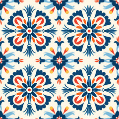 Fototapeta na wymiar Original ethnic patterns for printing on paper, tiles, textiles red blue orange color