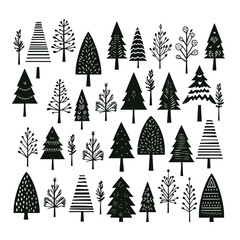 Obraz premium Black doodle Christmas trees symbols clip art on white background