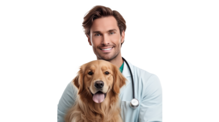 Doctor with dog for pet health checkup ontransparent background.