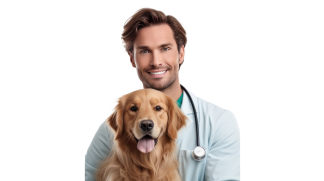 Doctor with dog for pet health checkup ontransparent background.
