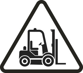 Yellow triangle safety sign icon of black pictogram forklift with fork, wheel, steering wheel, for industrial vehicle caution alert 