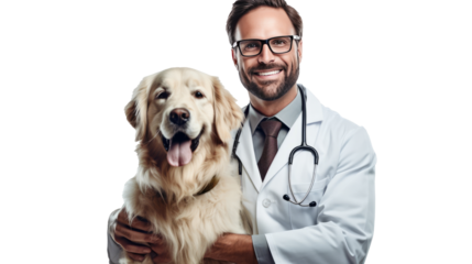 Doctor with dog for pet health checkup ontransparent background.