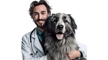 Doctor with dog for pet health checkup ontransparent background.