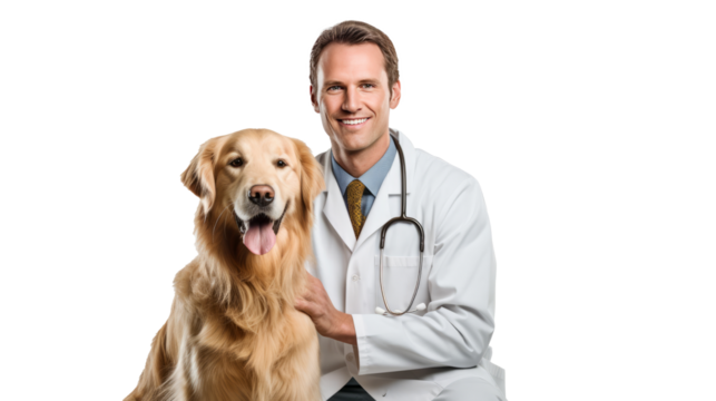 Doctor with dog for pet health checkup ontransparent background.