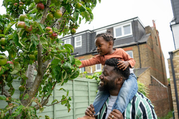 Father giving daughter (2-3) piggyback ride - obrazy, fototapety, plakaty