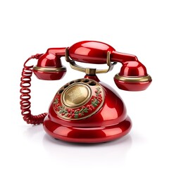 Vintage Red Christmas Phone Isolated White