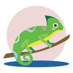 Chameleon cute children's illustration. Vector mascot, a nursery kids character lizard for the design of textbooks, alphabet, educational games