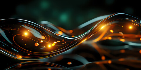 futuristic background - soft smooth lines and golden bokeh on green with neon glow about the concept of future technology