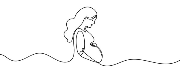pregnant woman drawn in one line style. Vector illustration - obrazy, fototapety, plakaty