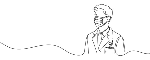 Orthodontist doctor dentist silhouette drawing drawn in one line style. Vector illustration