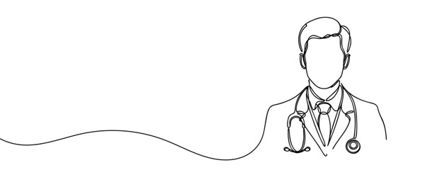 Doctor silhouette drawing is drawn in one line style. Vector illustration