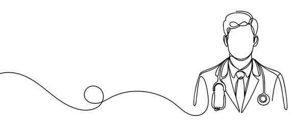 Doctor silhouette drawing is drawn in one line style. Vector illustration