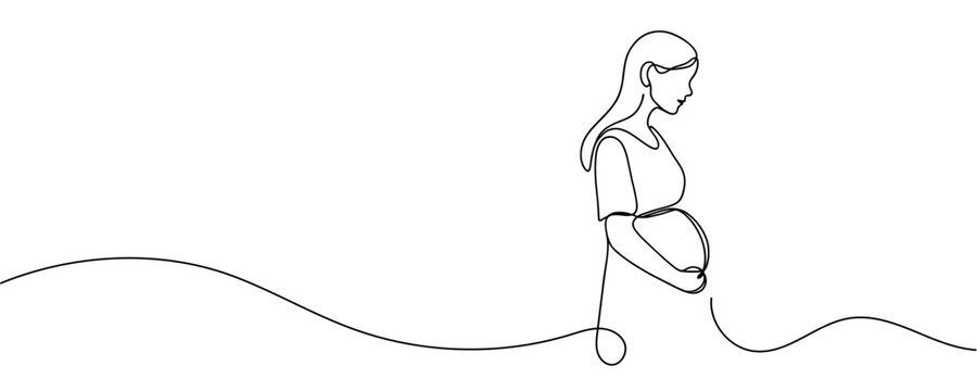 recommend clip art: pregnant woman drawn in one line style. Vector illustration