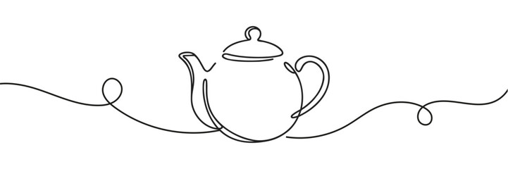 Teapot drawn with one line isolated. Vector illustration