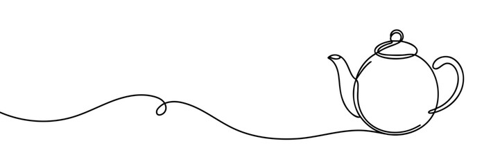 Teapot drawn with one line isolated. Vector illustration