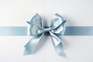 Elegant Light Blue Satin Ribbon Bow on White Background