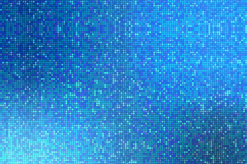 Abstract blue background with mosaic tiles and shiny particles.