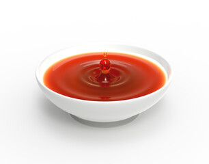 Fish sauce in white bowl isolated. PNG transparency