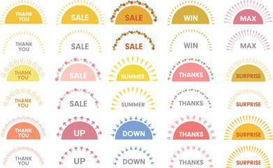 Sunburst half circles various design sets, vector illustration isolated on a transparent background. Includes 30 patterns.