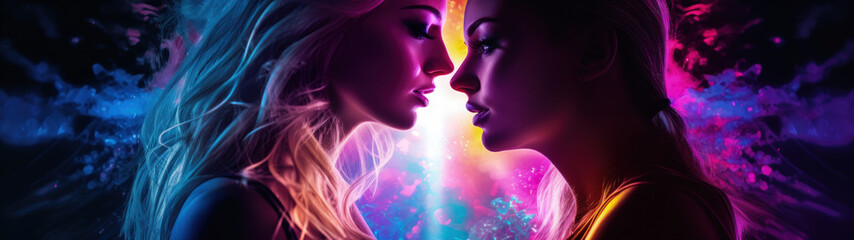 Euphoric Beauty: A Vibrant and Captivating Scene with Two Attractive Women on MDMA Pills, Ideal for Screensavers and Desktop Backgrounds