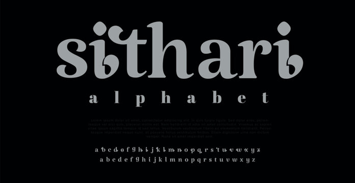 SITHARI  luxury elegant alphabet letters and numbers. Elegant wedding typography classic serif font decorative vintage retro. Creative vector illustration
