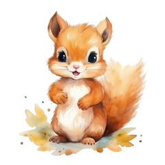 Squirrel isolate ornament for card watercolor illustration, png, transparent background