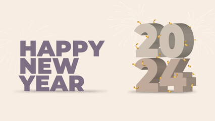 Happy new year 2024 3d typography flat style 
