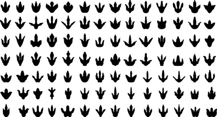 Dinosaur footprint tracks silhouettes set. Vector isolated on white background
