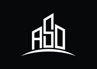 Letter ASO building vector monogram logo design template. Building Shape ASO logo.