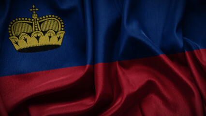 3d illustration flag of Liechtenstein. Close up waving flag of Liechtenstein.