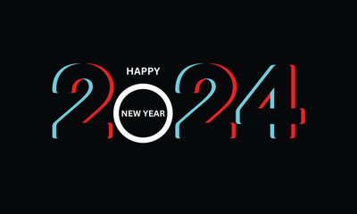 New year 2024 celebrations and greetings poster. Happy New Year 2024 Glitch Effect.Vector holiday illustration. 