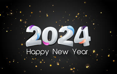 happy new year 2024 with shiny golden and black background design