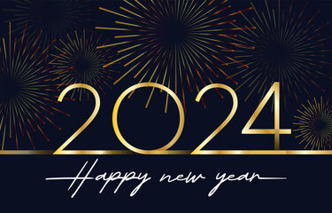 new year 2024 with beautiful shiny fireworks with abstract gradient black background design