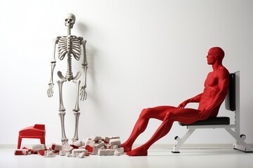 3D skeleton and red human model.