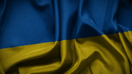 3d illustration flag of Ukraine. Close up waving flag of Ukraine.