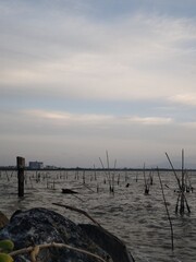 Naklejka premium Sea view and large rocks in Pattani city in Thailand