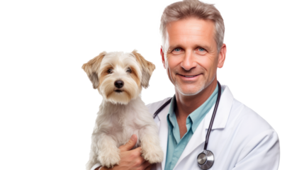 Doctor with dog for pet health checkup ontransparent background.