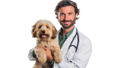 Doctor with dog for pet health checkup ontransparent background.