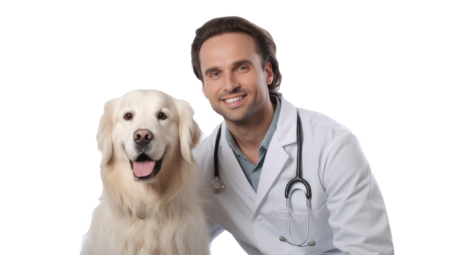 Doctor with dog for pet health checkup ontransparent background.