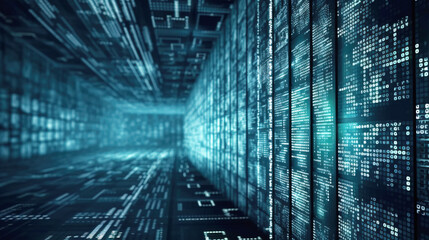 Digital numeric code matrix background. Computer code forming virtual  walls of virtual reality room