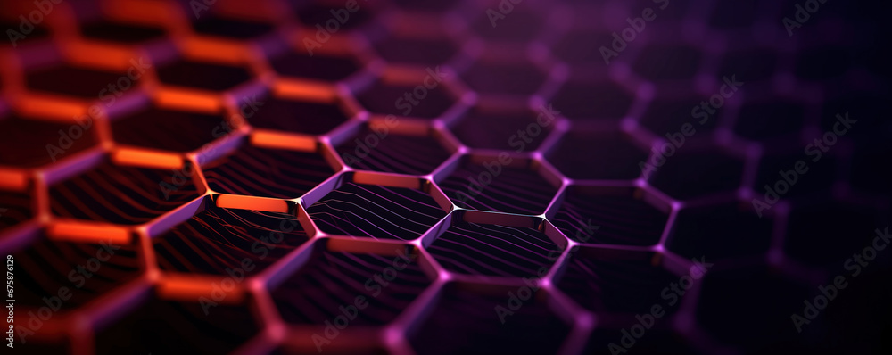 Fototapete purple hexagonal pattern background in panoramic view with copy space