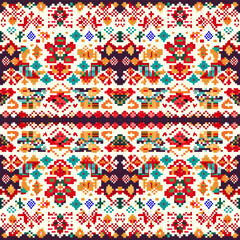 Geometric ethnic pattern, Cross Stitch, Pixel pattern, Design for clothing, fabric, background, wallpaper, wrapping, batik, Knitwear, Embroidery style, Aztec geometric art ornament print