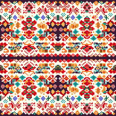 Geometric ethnic pattern, Cross Stitch, Pixel pattern, Design for clothing, fabric, background, wallpaper, wrapping, batik, Knitwear, Embroidery style, Aztec geometric art ornament print