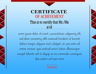a certificate template with a blue background and red and white design