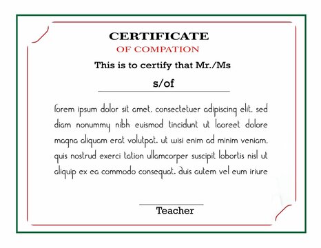 a certificate for the teacher with a red border and white writing