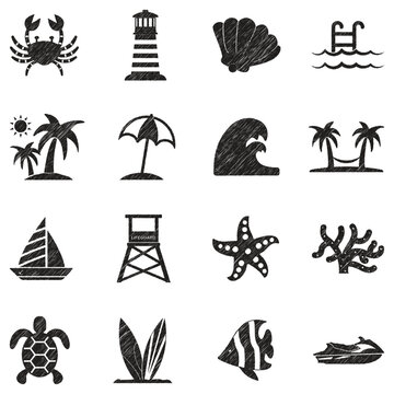 Coastline Icons. Black Scribble Design. Vector Illustration.