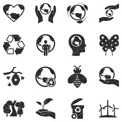 Earth Day Icons. Black Scribble Design. Vector Illustration.