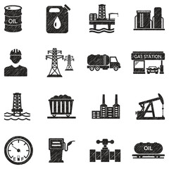 Oil and Gas Industry Icons. Black Scribble Design. Vector Illustration.