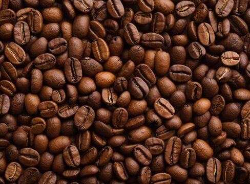 Generative AI image of coffee beans background, image of background image, in the style of repetitive, rounded, aerial photography