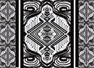 Tribal pattern ikat aztec art black white abstract background ethnic folk embroidery geometric shapes wallpaper background vector illustration print decorative design classical